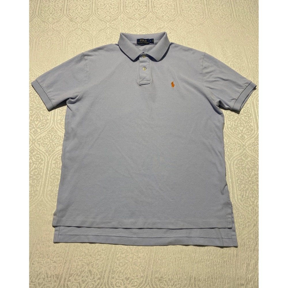 Polo Ralph Lauren Mens Large Light Blue Short Sleeve Cotton Pique Polo Shirt L